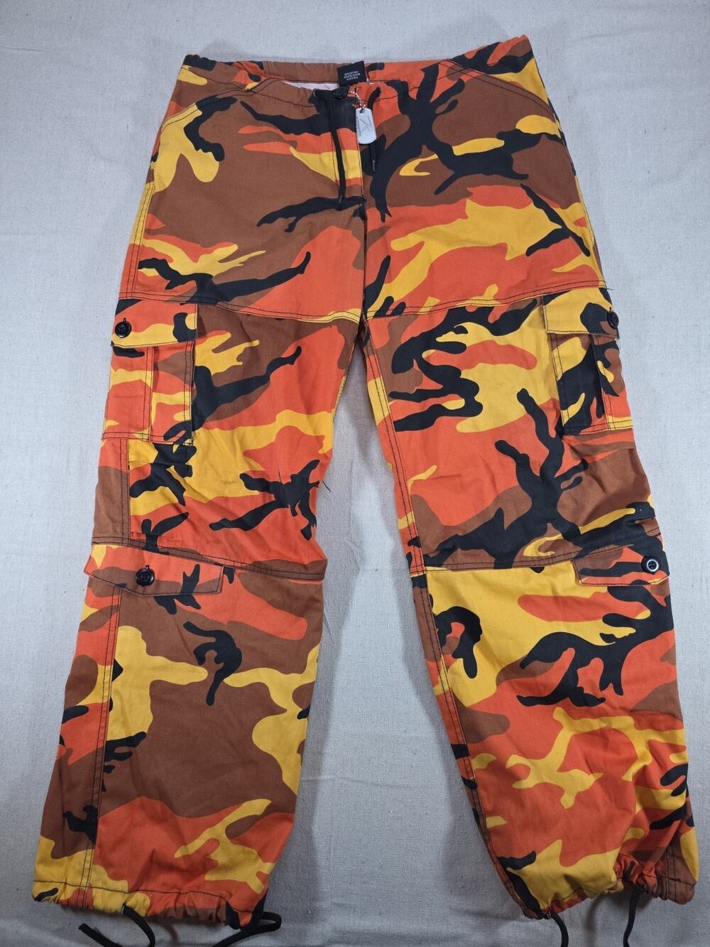 Rothco Orange Camo Tactical Cargo Pants Men's Size Medium Drawstring Utility